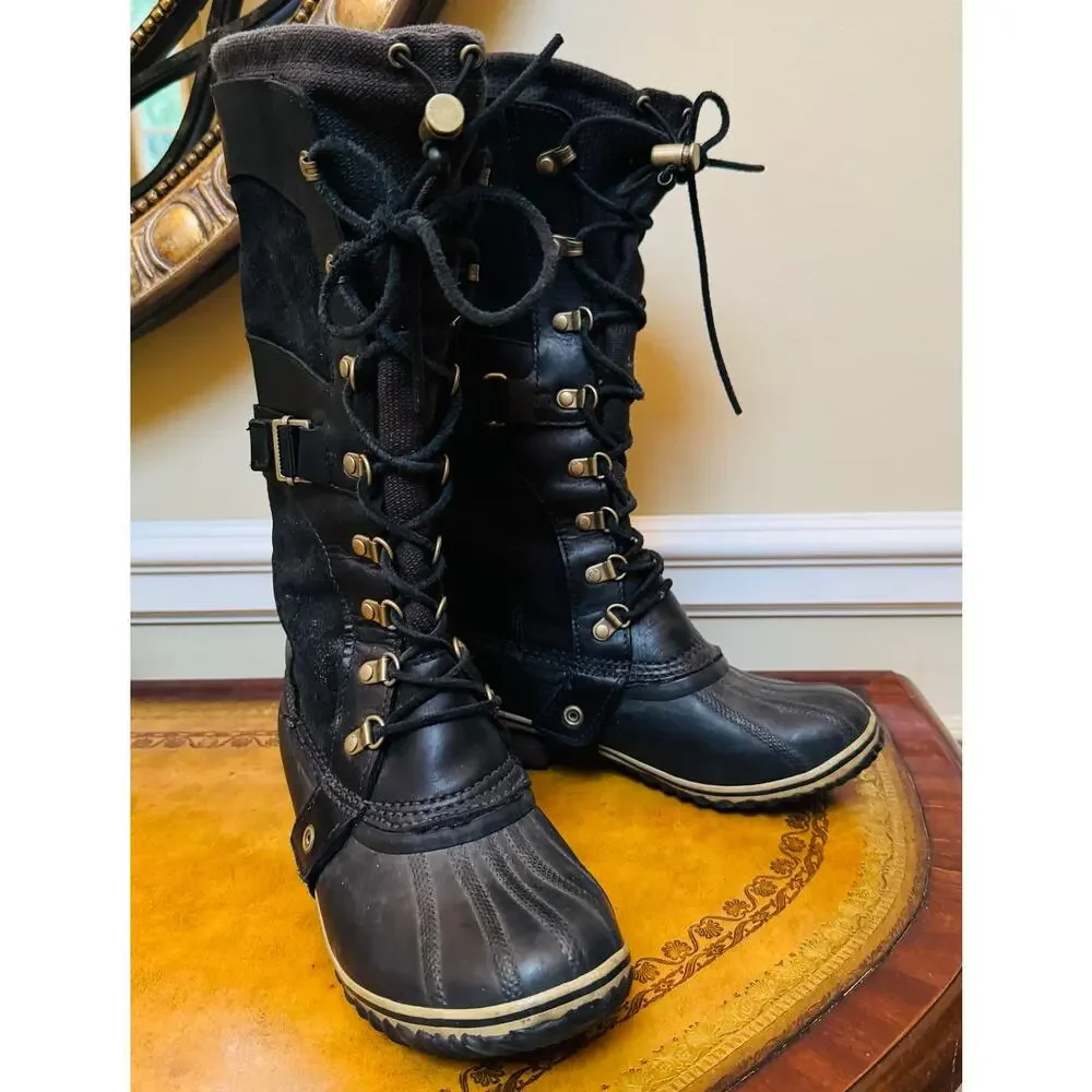 Sorel Womens Conquest Carly Tall Waterproof Black Duck  Boots Size 7.5